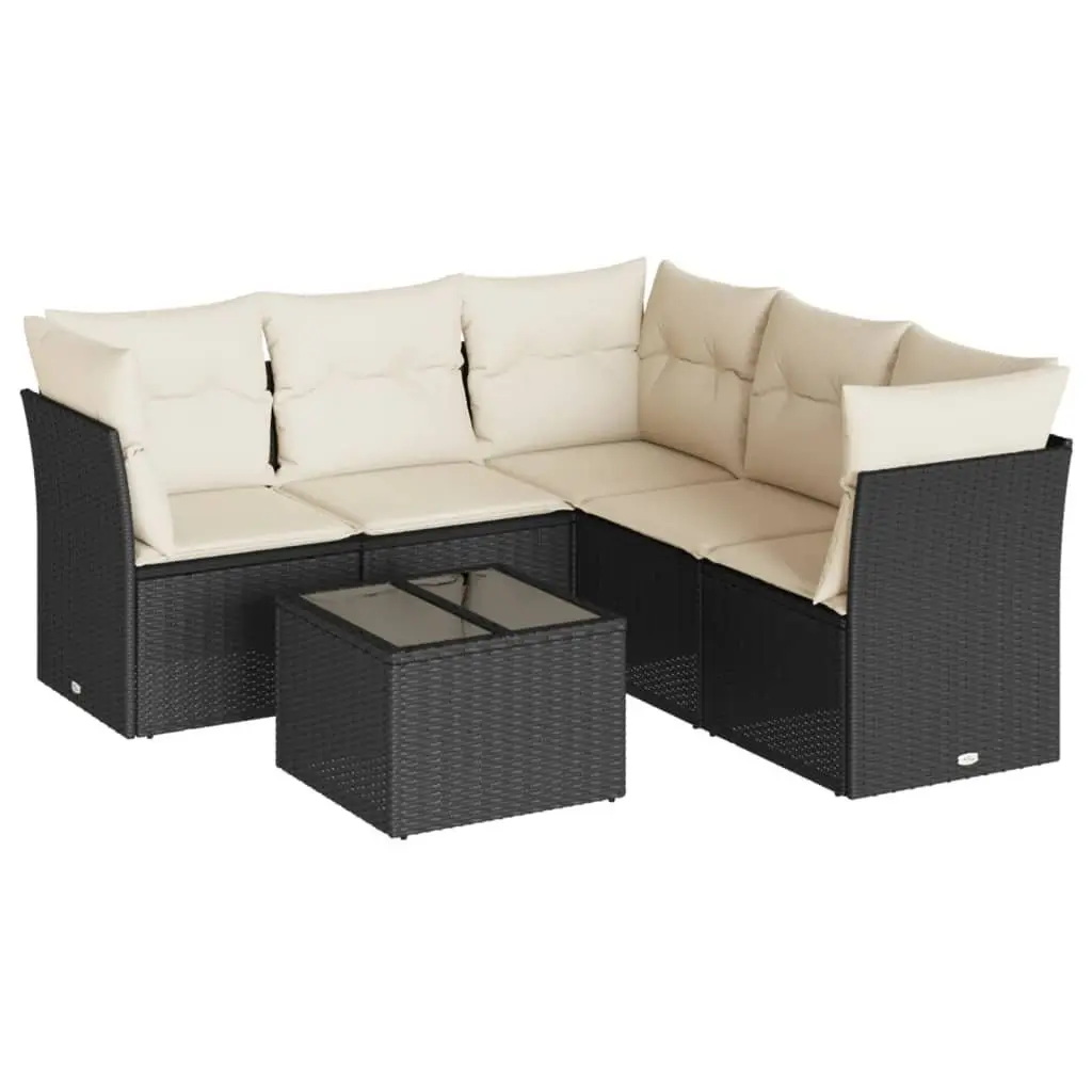 Garden Sofa Set 6 Piece Outdoor Furniture Black Rattan Patio Sectional with