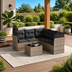 6 Piece Garden Sofa Set with Cushions Grey Outdoor Patio Furniture