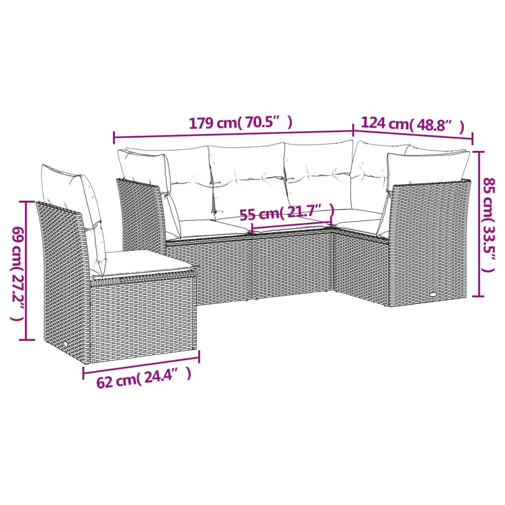 5 Piece Garden Sofa Set Black Modular Outdoor Furniture with Cushions