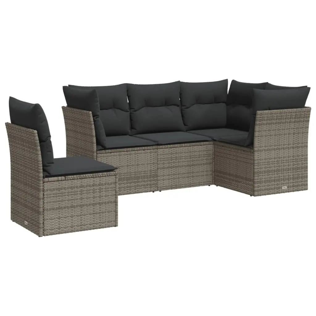 Garden Sofa Set 5 Piece Outdoor Furniture Grey Poly Rattan with Cushions