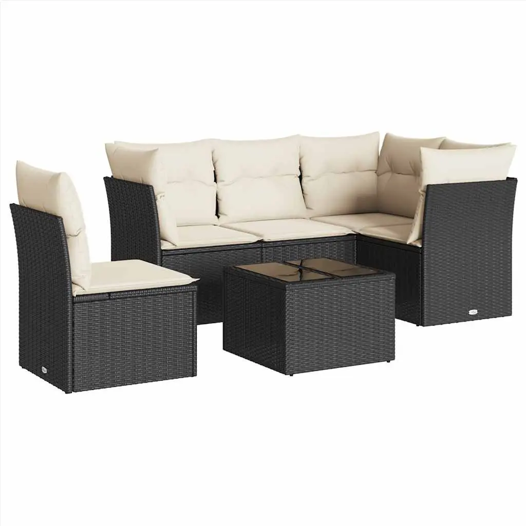 Garden Sofa Set 6 Piece Outdoor Furniture Patio Black Poly Rattan with Cushions