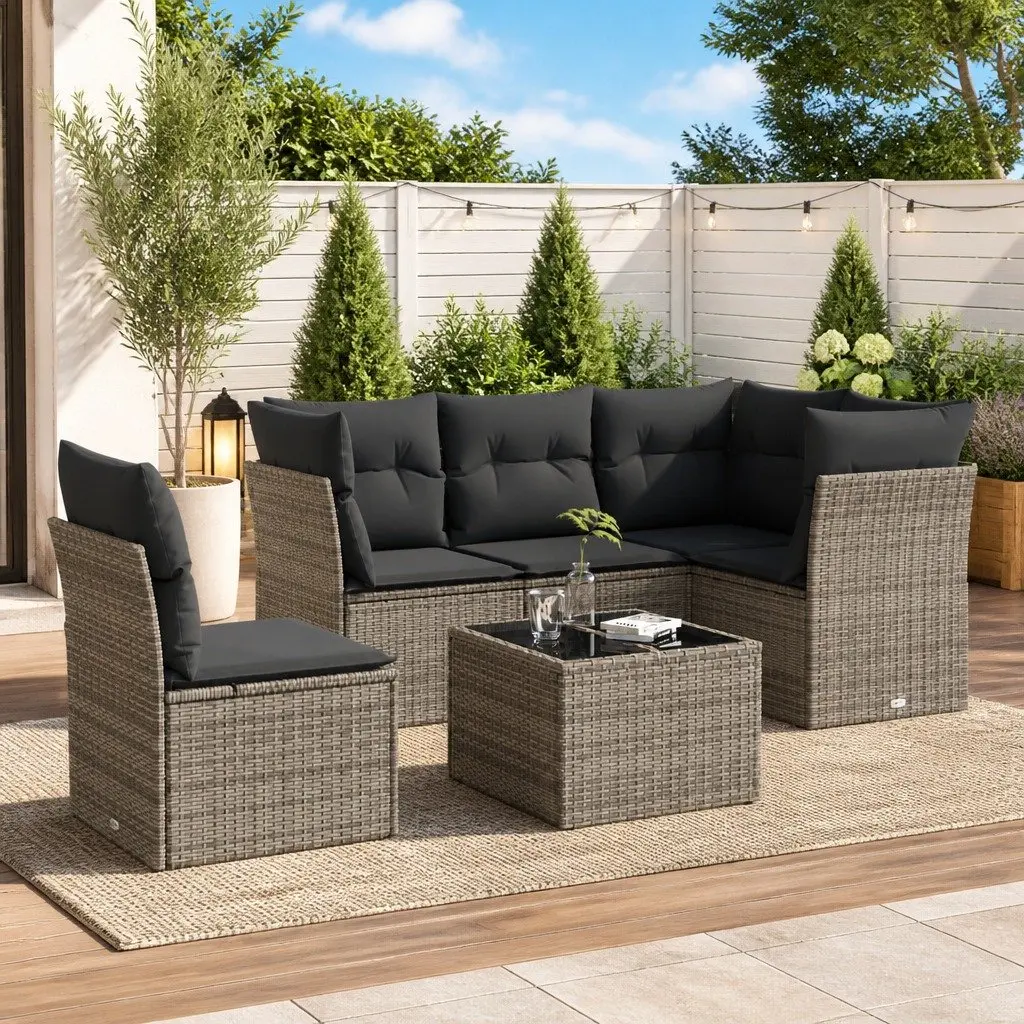 Garden Sofa Set 6 Piece Outdoor Furniture Patio Grey Poly Rattan with Cushions