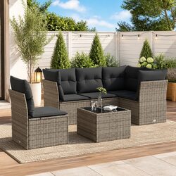 Garden Sofa Set 6 Piece Outdoor Furniture Patio Grey Poly Rattan with Cushions