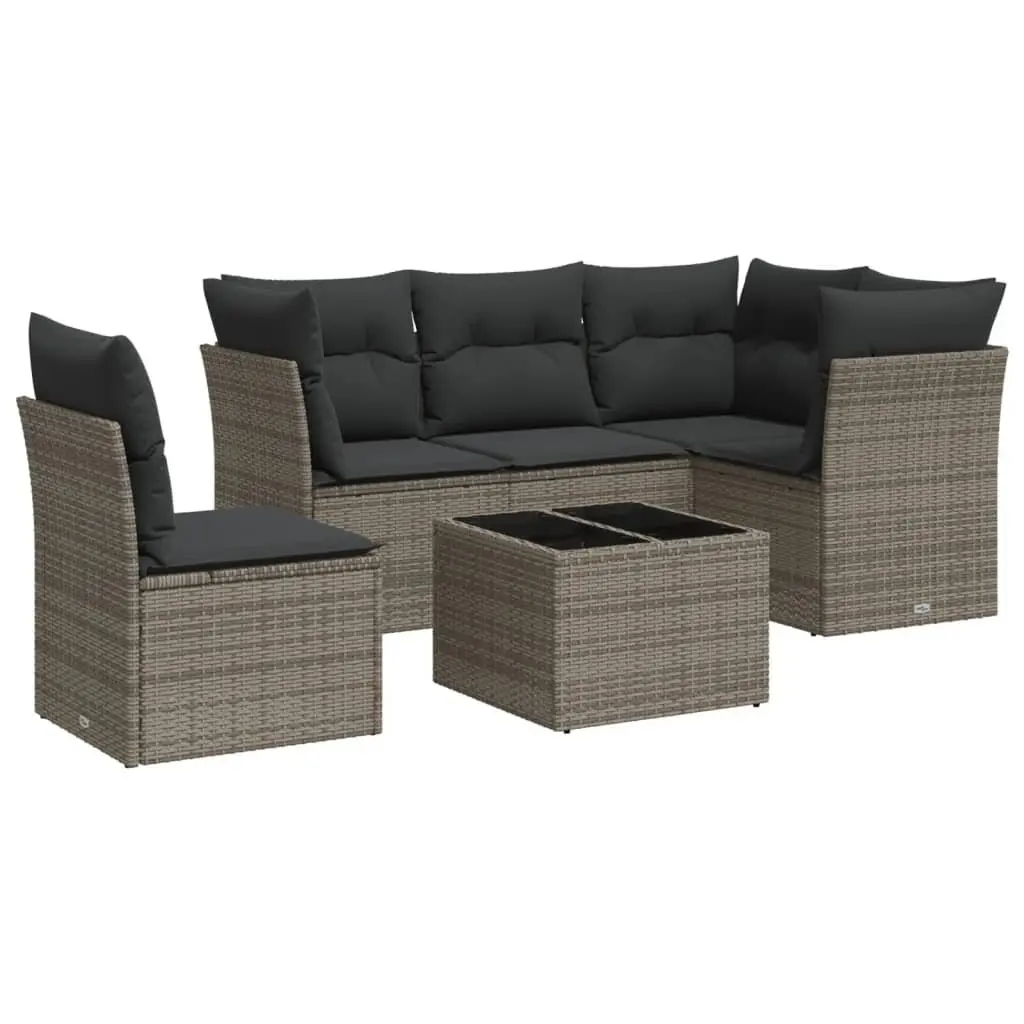Garden Sofa Set 6 Piece Outdoor Furniture Patio Grey Poly Rattan with Cushions