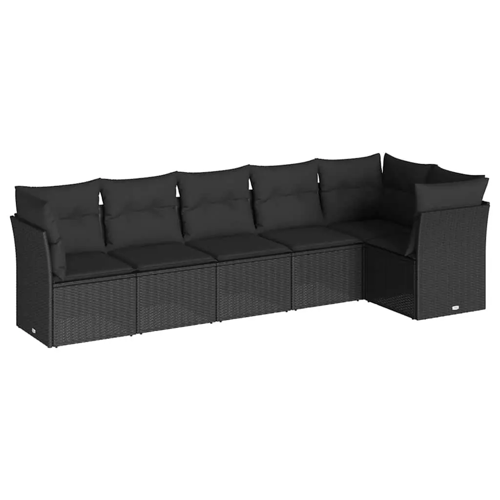 6 Piece Garden Sofa Set with Cushions Black Poly Rattan Outdoor Furniture Patio
