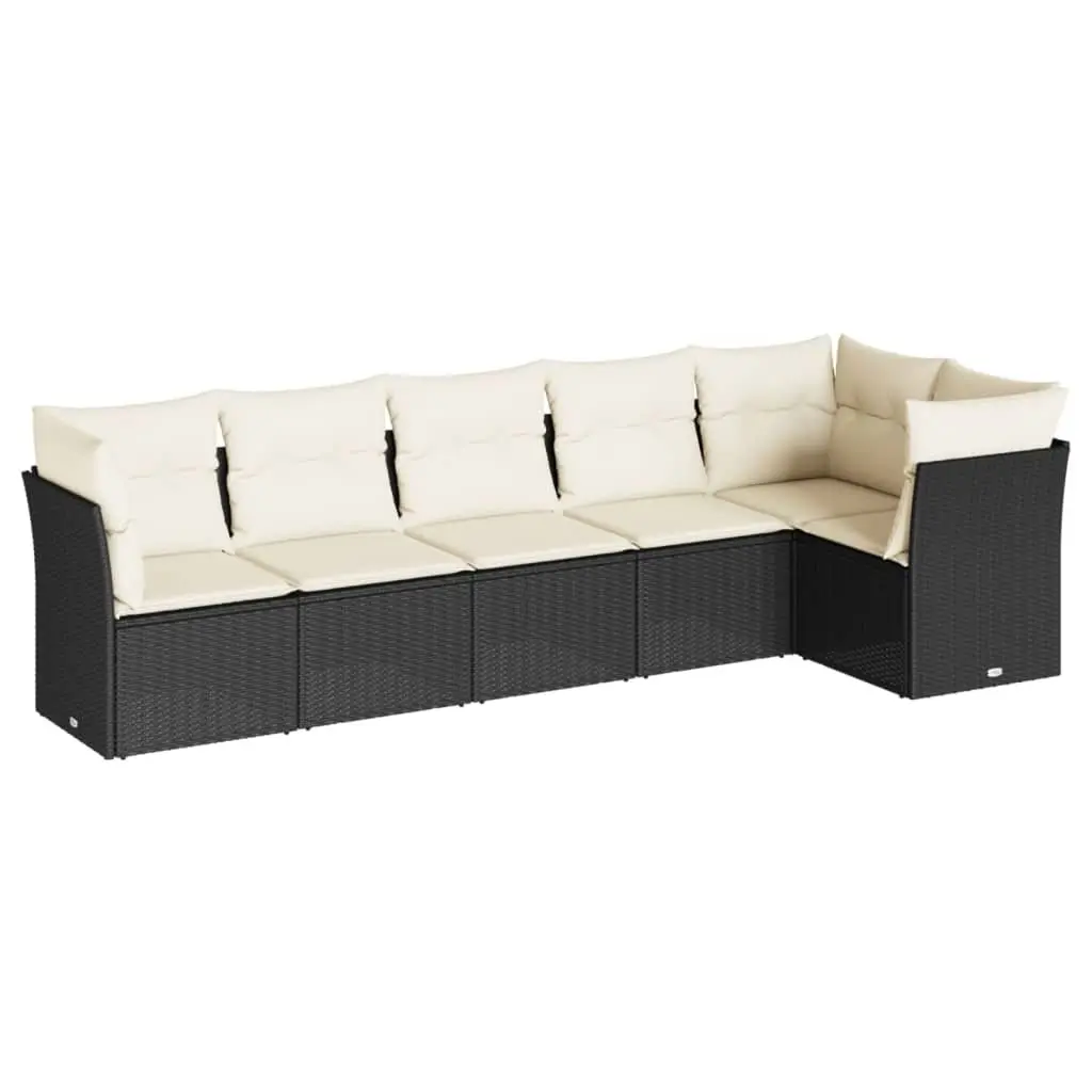 Garden Sofa Set Black 6 Piece Modular Outdoor Furniture with Cushions