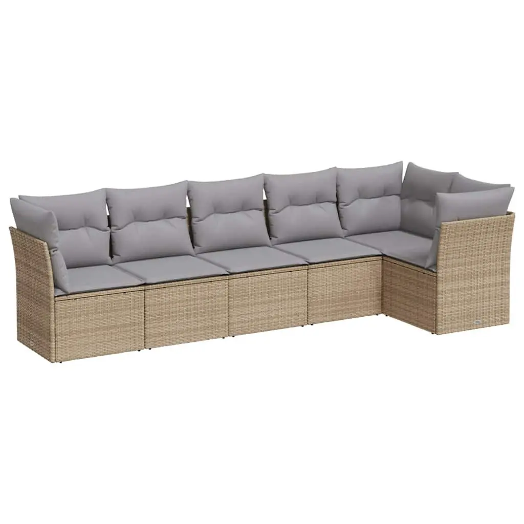 Outdoor Garden Sofa Set 6 Piece Modular Patio Furniture with Cushions Beige