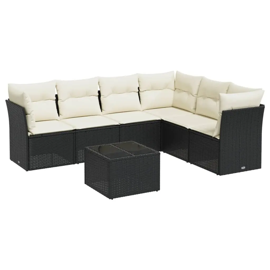 7 Piece Outdoor Garden Sofa Set Black Poly Rattan Patio Furniture Cushions