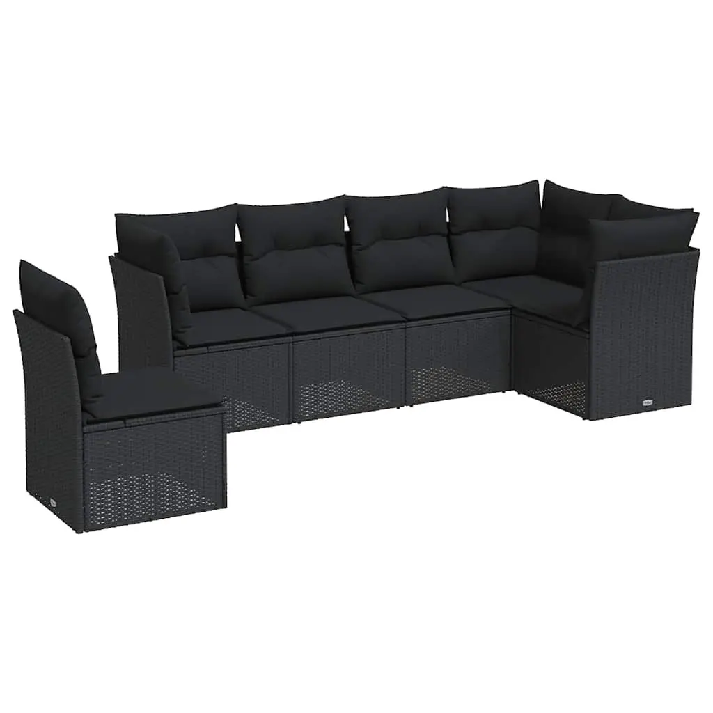 Garden Sofa Set 6 Piece Outdoor Furniture Black Poly Rattan Cushions Patio