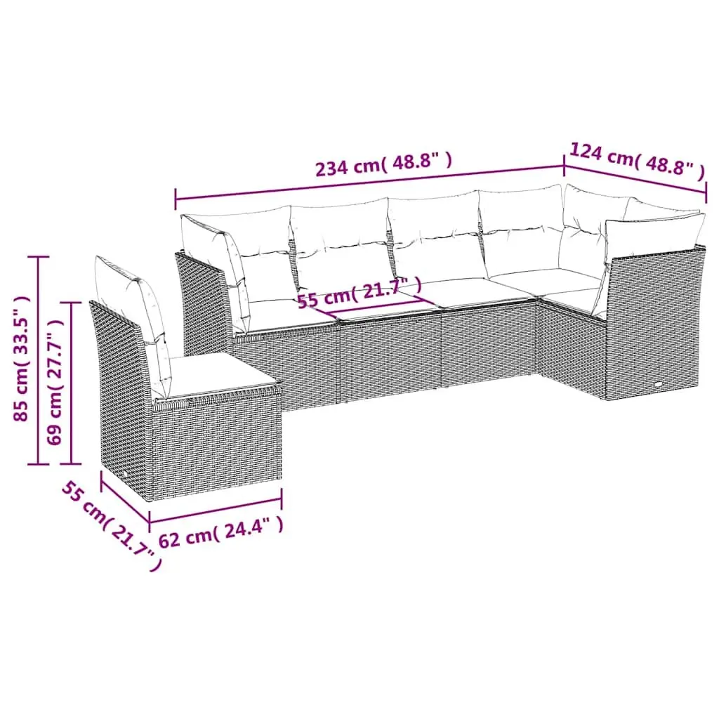 Garden Sofa Set 6 Piece Outdoor Furniture Black Poly Rattan Cushions Patio