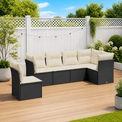 Black 6 Piece Garden Sofa Set with Cushions