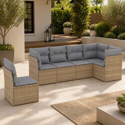 Garden Sofa Set 6 Piece Outdoor Furniture Patio Lounge Beige with Cushions