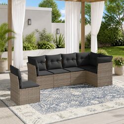 Garden Sofa Set 6 Piece Outdoor Furniture Grey Poly Rattan Modular Patio