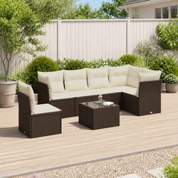 7 Piece Garden Sofa Set Outdoor Patio Furniture with Cushions Black Rattan