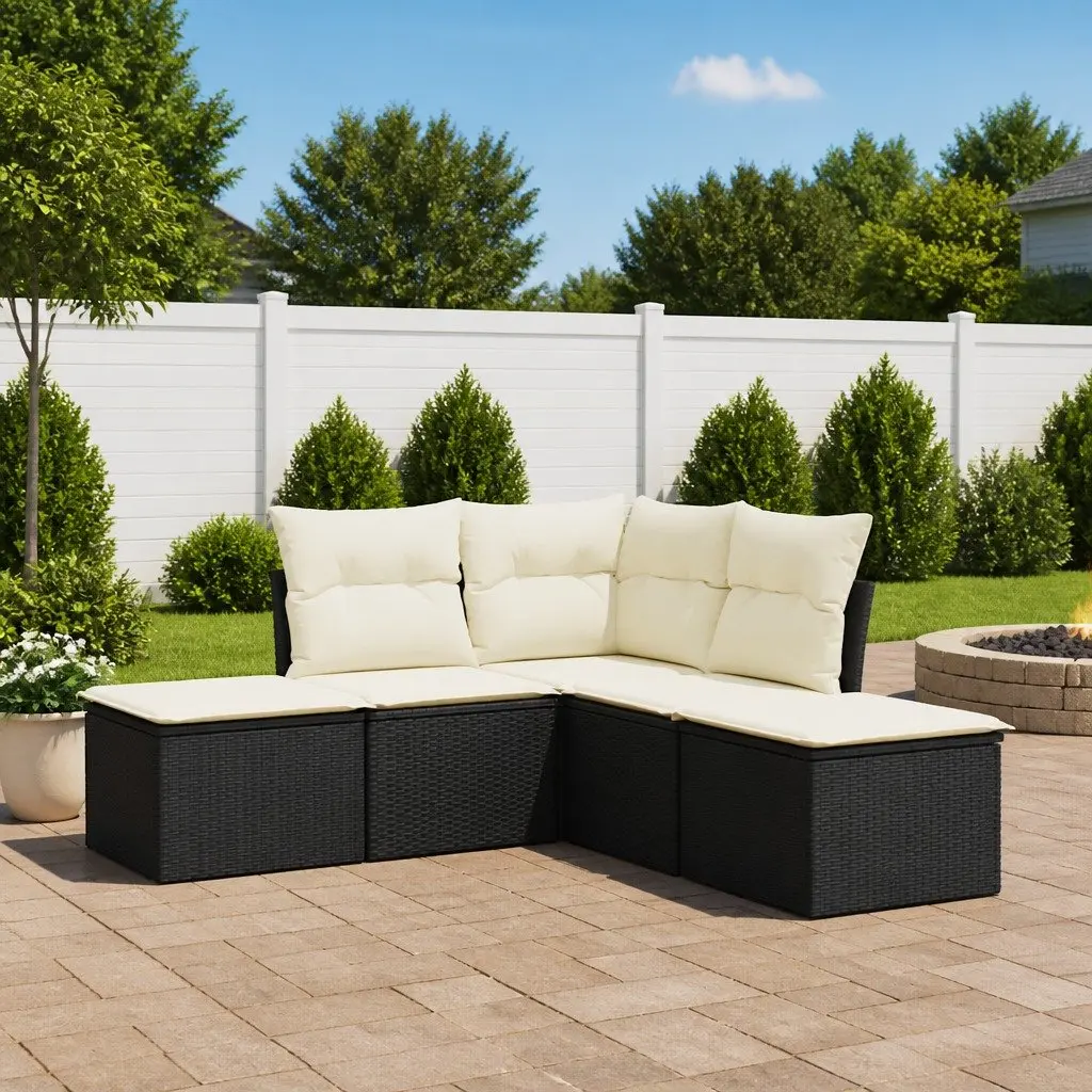 Garden Sofa Set Black 5 Piece Outdoor Furniture Patio Sectional Weather Resistant Cushions