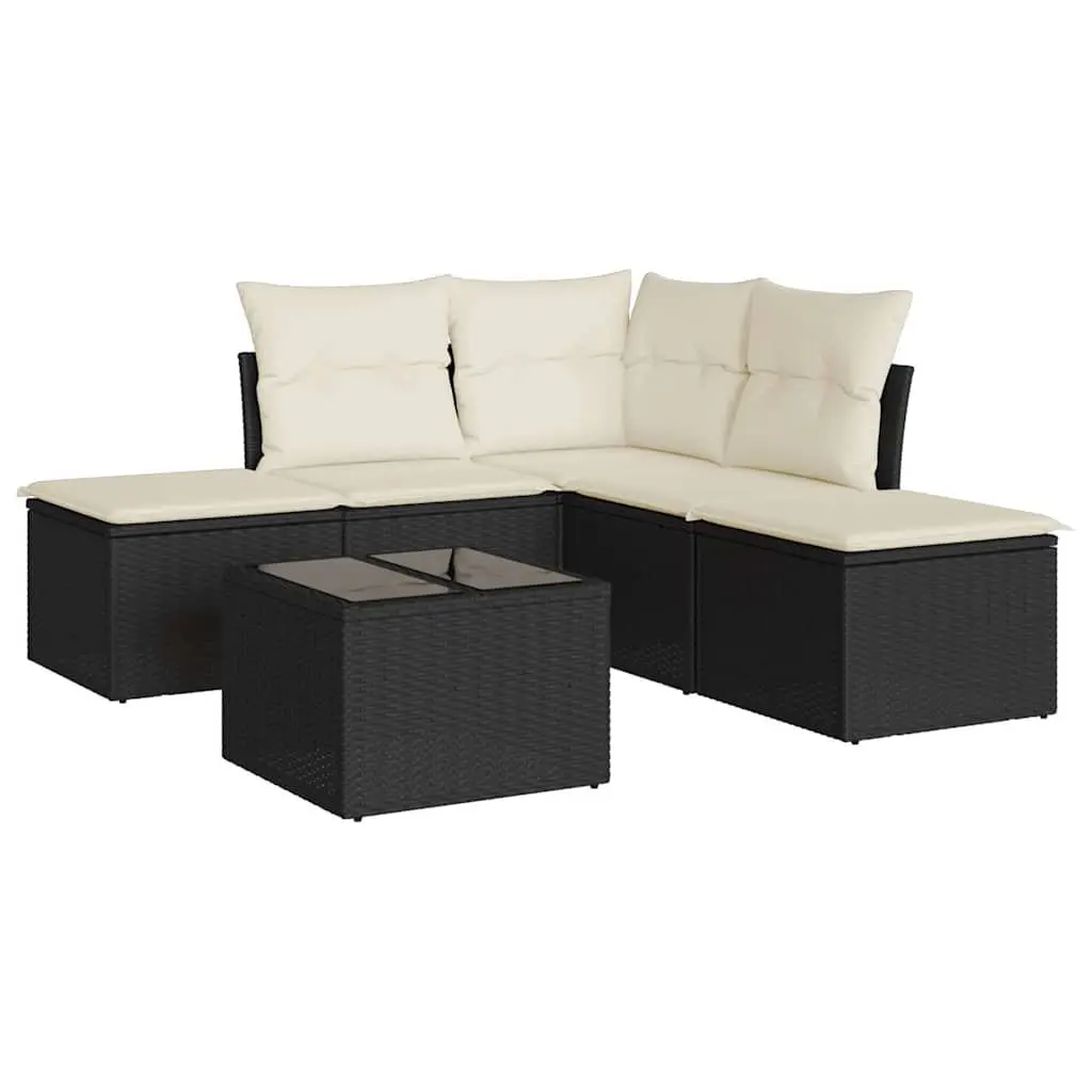 Garden Sofa Set Black 6 Piece Outdoor Furniture Poly Rattan with Cushions