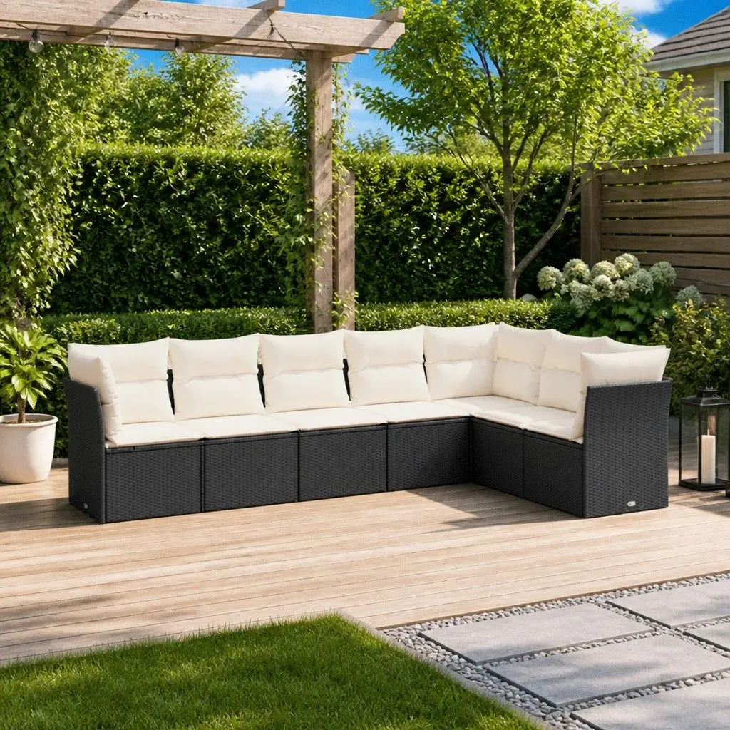 7 Piece Garden Sofa Set with Cushions Black Outdoor Furniture Patio Rebounder