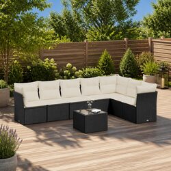Garden Sofa Set 8 Piece Outdoor Furniture Patio Black Poly Rattan with Cushions