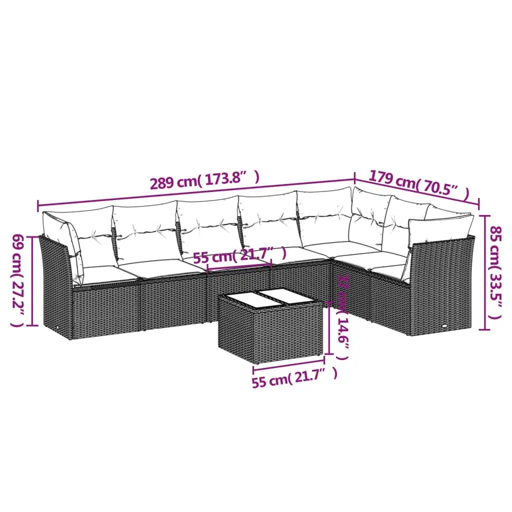 Garden Sofa Set Black 8 Piece Outdoor Furniture Poly Rattan with Cushions
