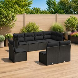 Compact 8 Piece Black Outdoor Garden Sofa Set