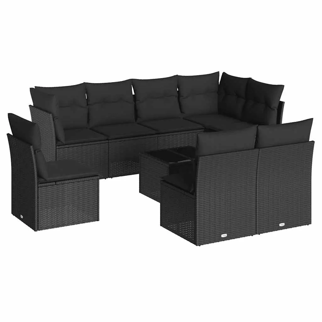 Garden Sofa Set Black 9 Piece Outdoor Furniture Patio Lounger with Cushions