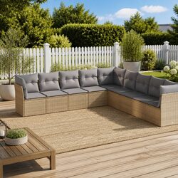 9 Piece Outdoor Sofa Set with Beige Cushions