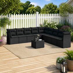 Black 10-Piece Modular Garden Sofa Set