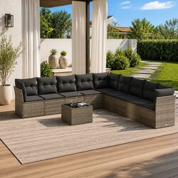 Garden Sofa Set 10 Piece Outdoor Furniture Grey Poly Rattan with Cushions Patio