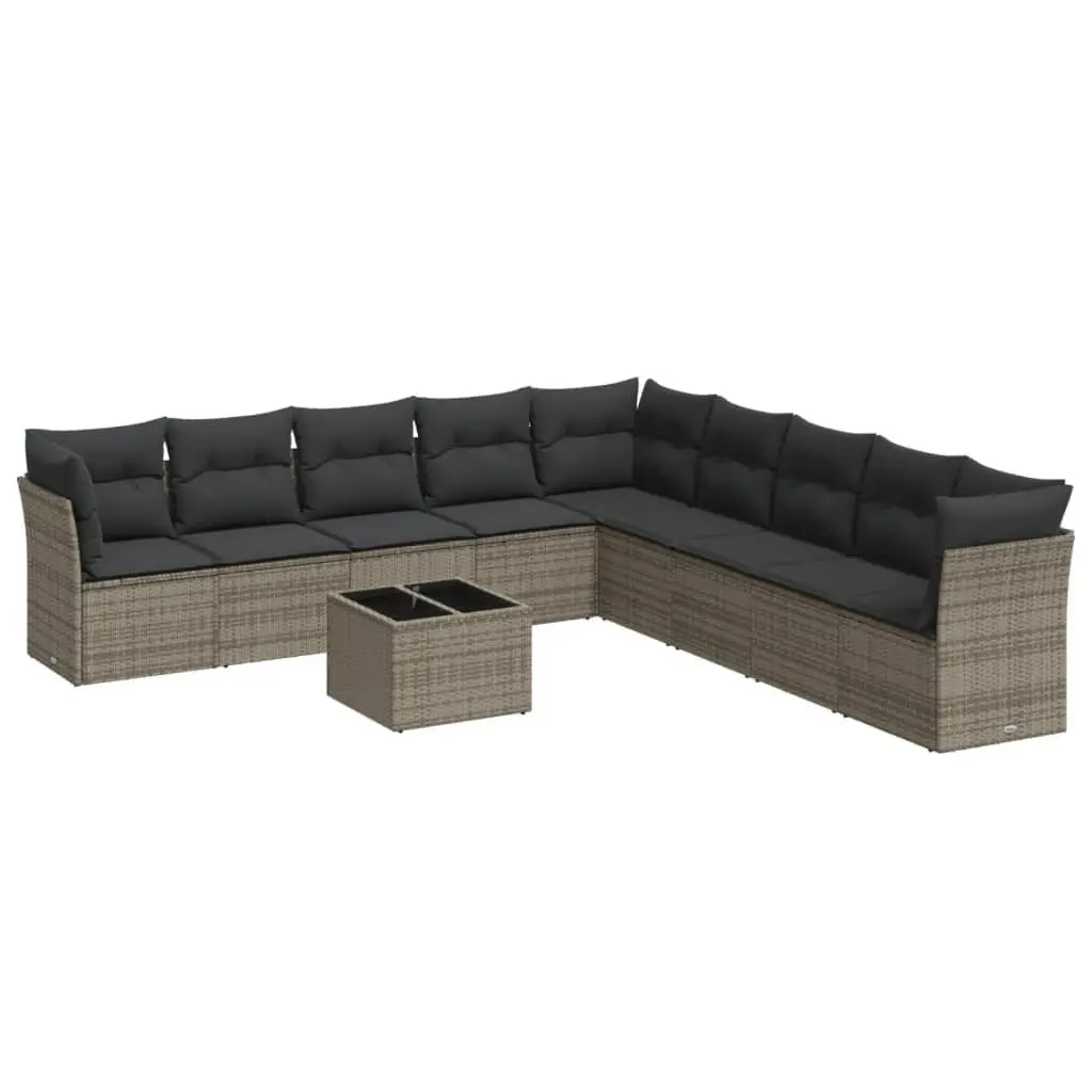 Garden Sofa Set 10 Piece Outdoor Furniture Grey Poly Rattan with Cushions Patio