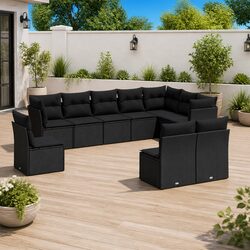 10-Piece Black Outdoor Sofa Set