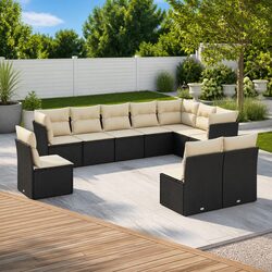 10 Piece Outdoor Garden Sofa Set with Cushions Black Modular Patio Furniture