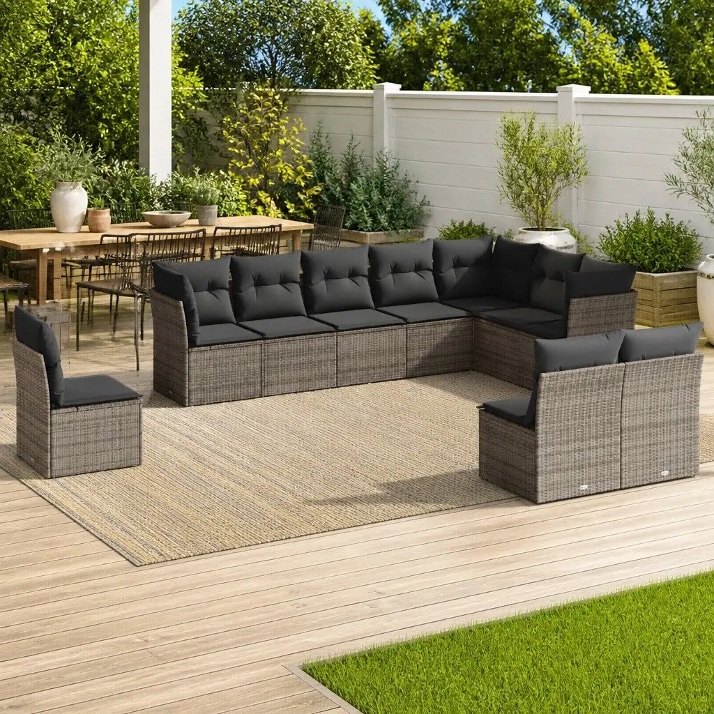 Garden Sofa Set 10 Piece Outdoor Furniture Grey Poly Rattan Modular Patio