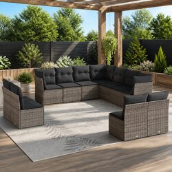 Garden Sofa Set 11 Piece Grey Poly Rattan Outdoor Furniture with Cushions