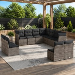 Garden Sofa Set 11 Piece Grey Poly Rattan Outdoor Furniture with Cushions