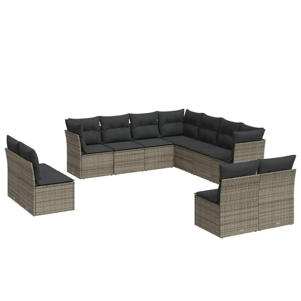 Garden Sofa Set 11 Piece Grey Poly Rattan Outdoor Furniture with Cushions