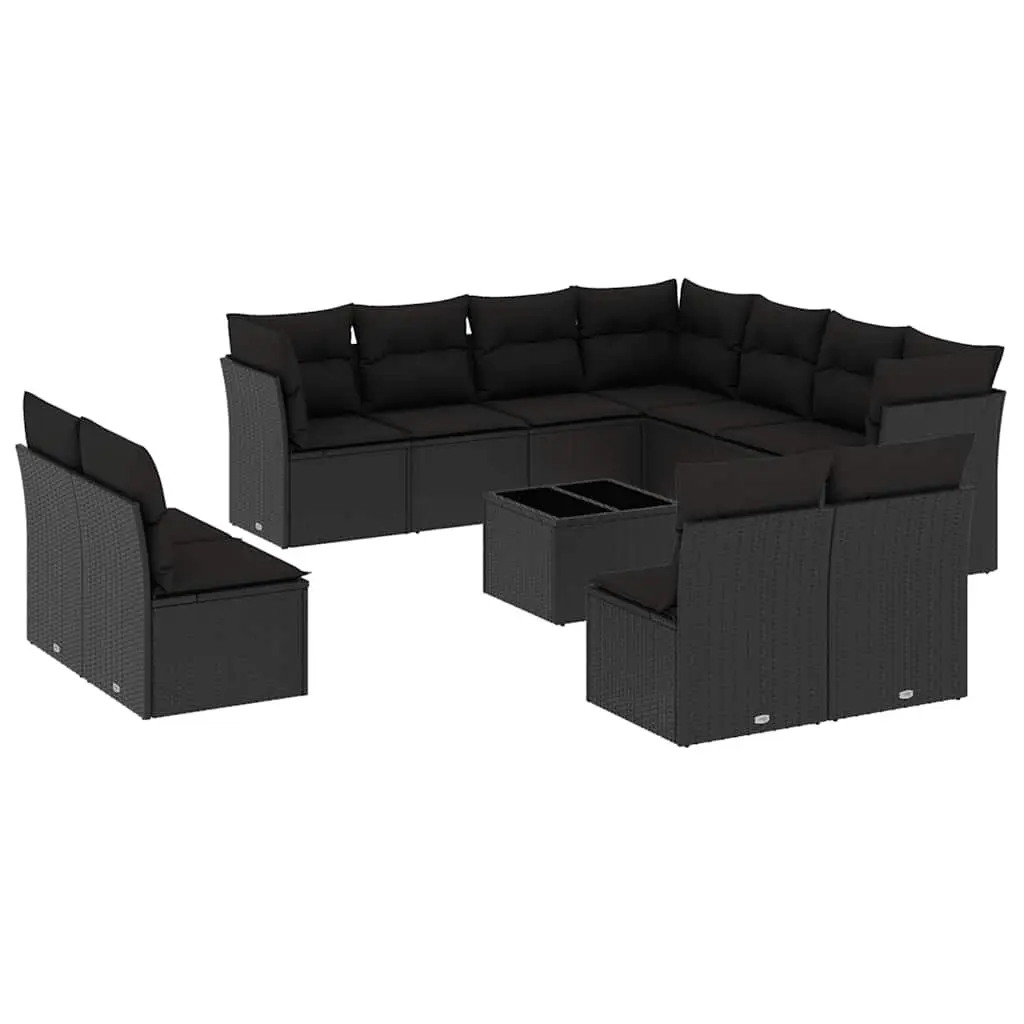 Garden Sofa Set 12 Piece Outdoor Furniture Patio Lounge Black Poly Rattan with