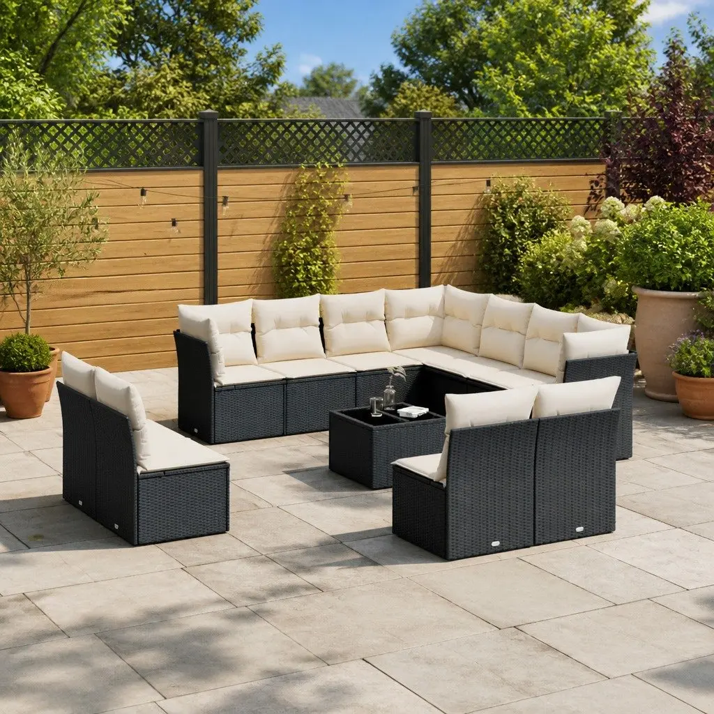Garden Sofa Set 12 Piece Outdoor Furniture Patio Black Poly Rattan Modular