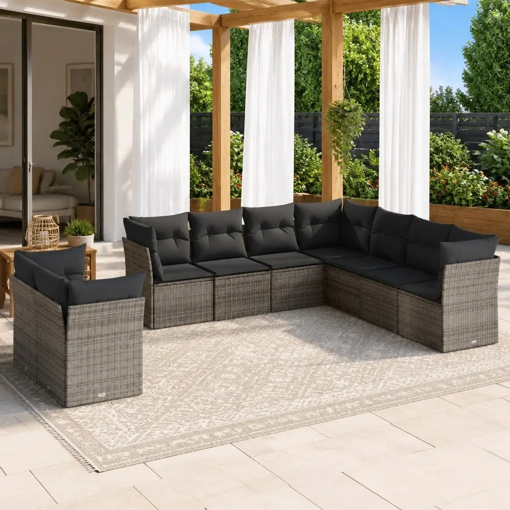 Garden Sofa Set Grey 9 Piece Outdoor Furniture Patio Sectional with Cushions