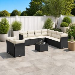 Garden Sofa Set 10 Piece Outdoor Furniture Black Poly Rattan Patio Lounge with