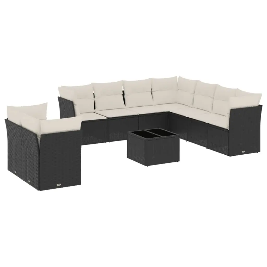 Garden Sofa Set 10 Piece Outdoor Furniture Black Poly Rattan Patio Lounge with