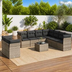 Concise 10-Piece Garden Sofa Set - Grey Poly Rattan