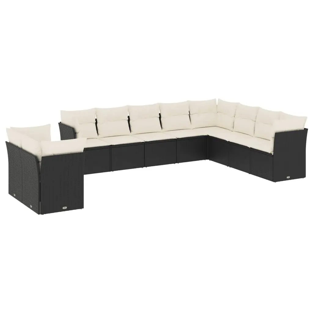 Garden Sofa Set 10 Piece Outdoor Furniture Black Poly Rattan Patio Modular