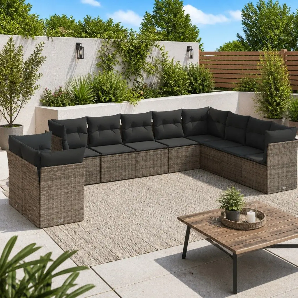 Garden Sofa Set 10 Piece Outdoor Furniture Patio Sectional Grey Cushions