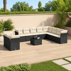 Garden Sofa Set 11 Piece Outdoor Furniture Patio Black Poly Rattan with Cushions