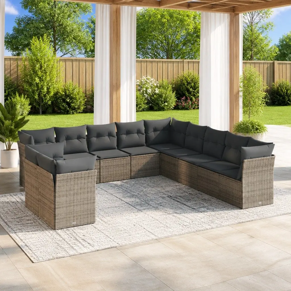 Garden Sofa Set 11 Piece Grey Outdoor Furniture with Cushions Modular Patio
