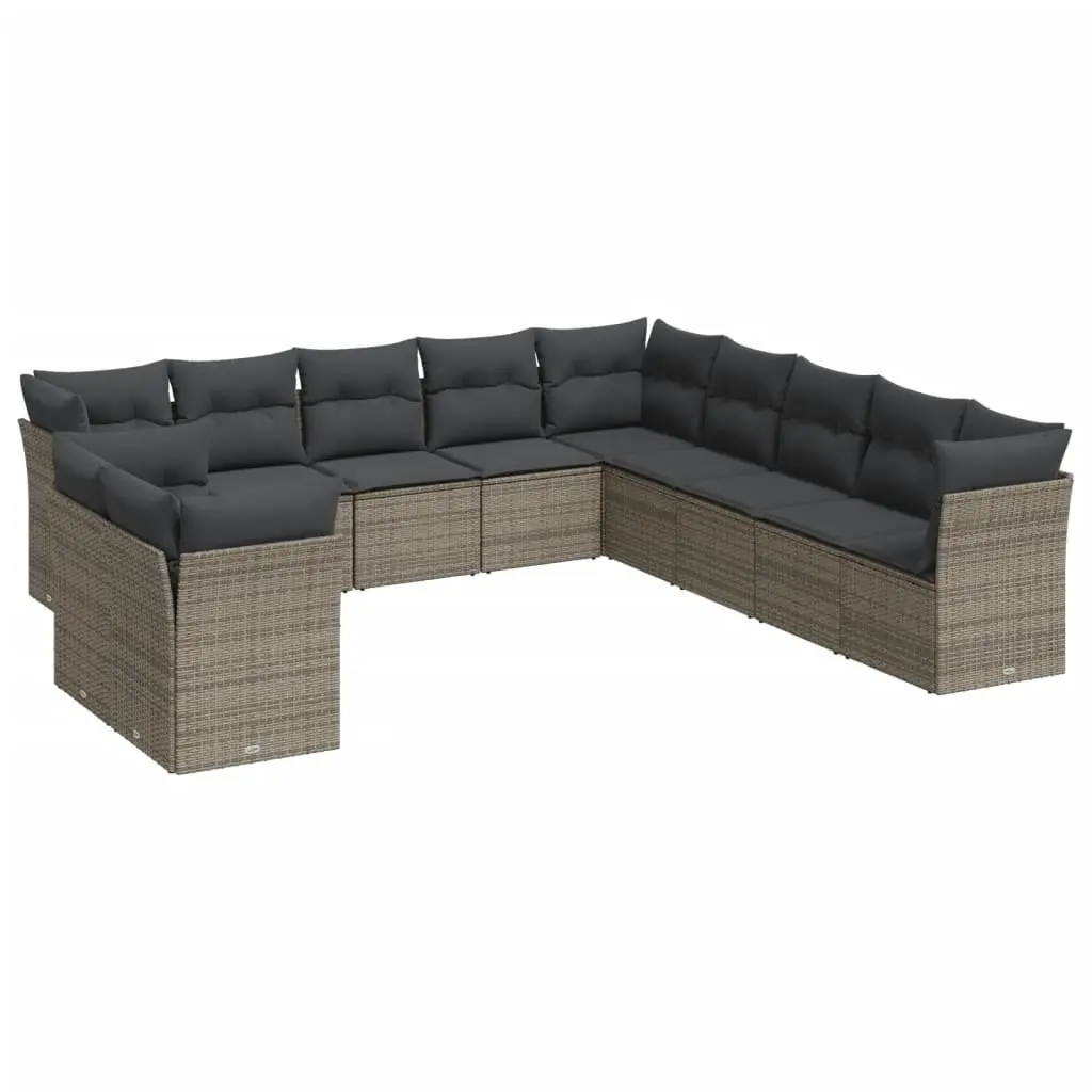 Garden Sofa Set 11 Piece Grey Outdoor Furniture with Cushions Modular Patio