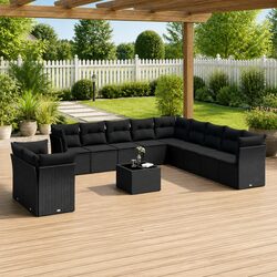 Concise 12-Piece Black Modular Sofa Set for Outdoors