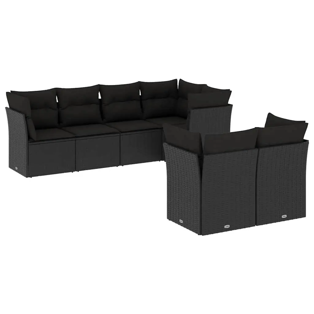 7 Piece Garden Sofa Set Black Outdoor Furniture Patio Conversation Cushions