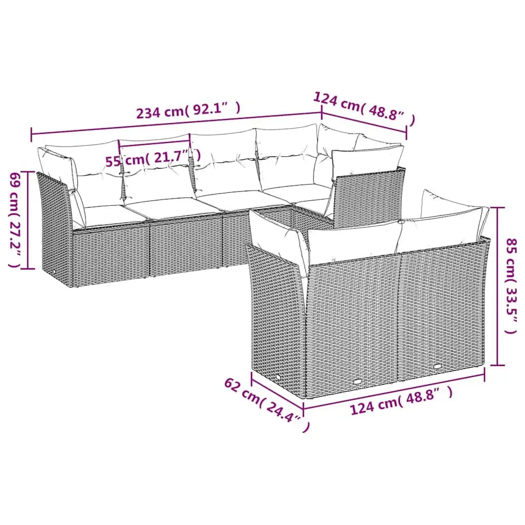 7 Piece Garden Sofa Set Black Outdoor Furniture Patio Conversation Cushions