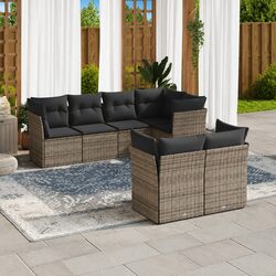 7 Piece Garden Sofa Set Grey Outdoor Furniture Patio Sectional with Cushions